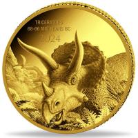 Kongo 10 Francs Prhistorisches Leben II. Triceratops (1.) 0,5g Gold PP