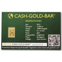 Cash Gold Bar - 1/100 Oz Goldbarren