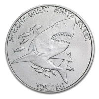 Tokelau - 5 NZD Territory (2.) Great White Shark 2015 - 1 Oz Silber