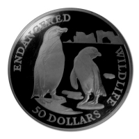 Cook Island - 50 CID Endangered Wilflife Brillenpinguin 1991 - Silbermnze